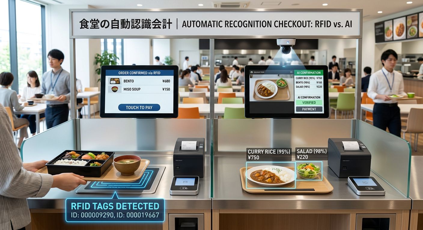 RFID vs. AI image recognition comparison for cafeteria checkout