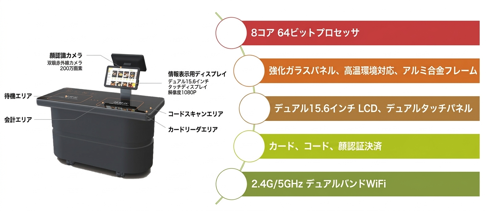 RFID智能結算台 - 双15.6インチタッチ画面搭載