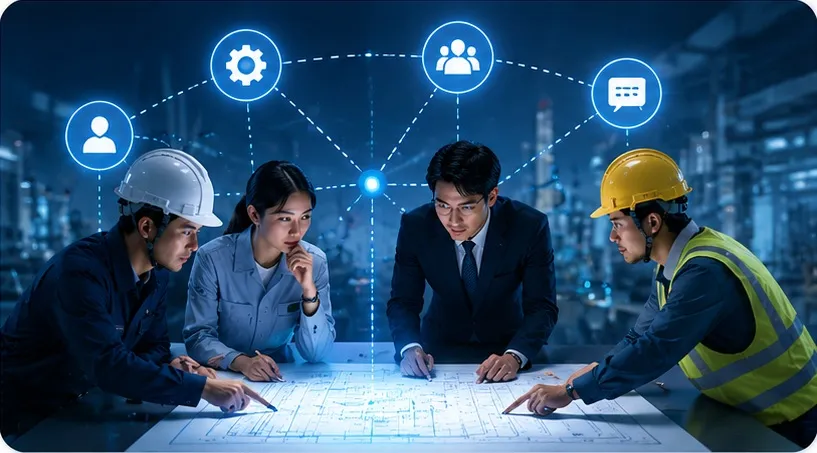 Multiple field teams coordinating work in a construction zone