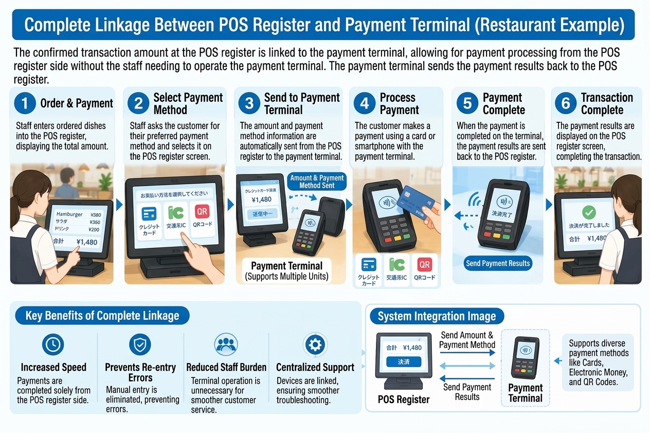 Image of the fully linked type, in which payment proceeds starting from the POS register operation in conjunction with the payment terminal