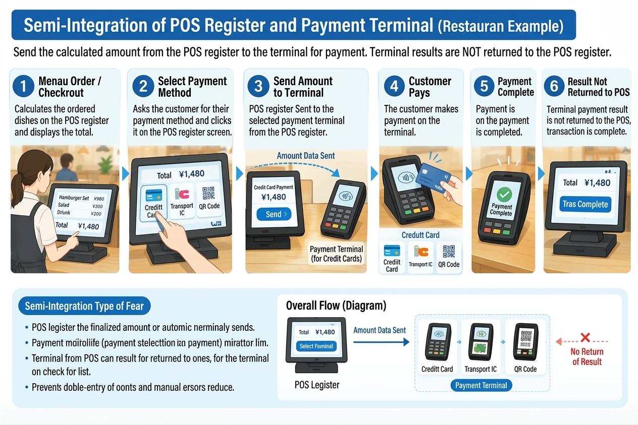 Image of the semi-linked type, in which the amount data is linked to the payment terminal and operated on the terminal side