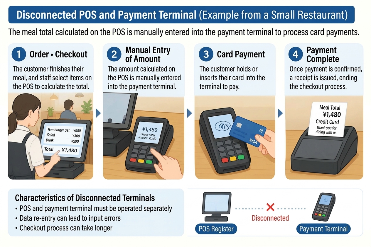 Image of the non-linked type, in which the amount is entered separately on the POS register and the payment terminal